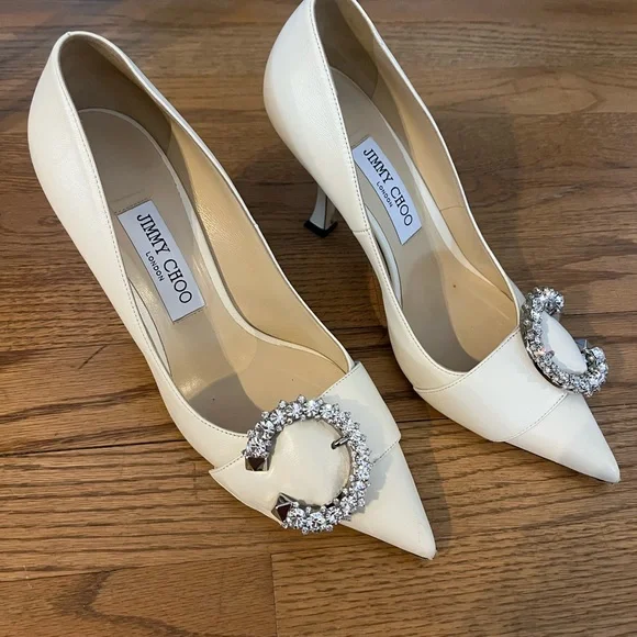 Jimmy Choo | Shoes | Jimmy Choo White Heels With Crystal